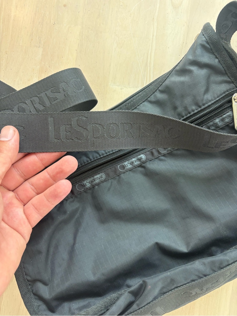 LeSportsac Black Crossbody Messenger Bag - Logo Strap